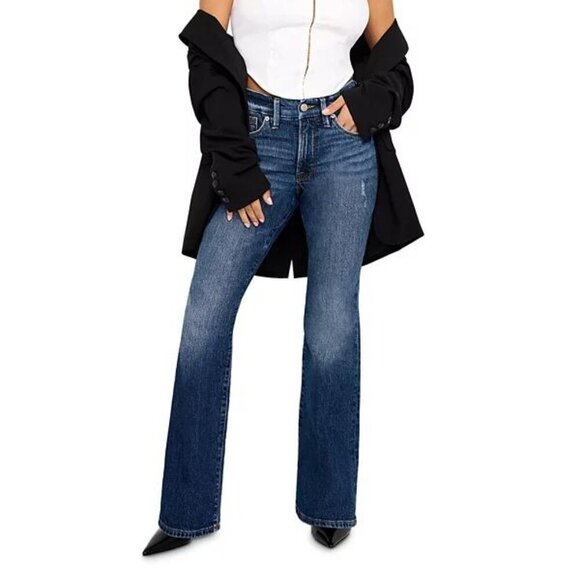 Good American Good Petite Bootcut Jeans | Size 14 | NWT | Dark Wash Denim - Picture 1 of 5